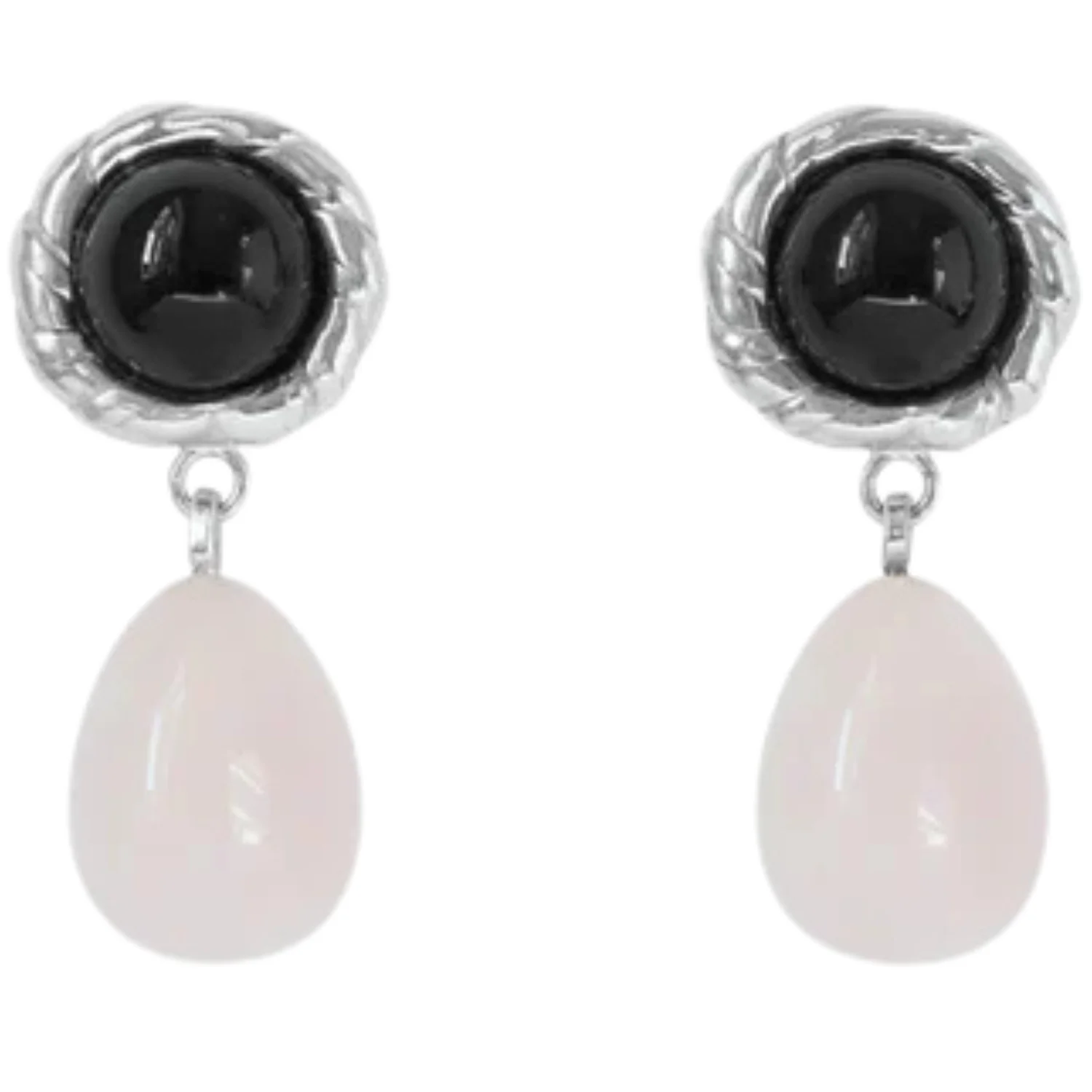 Emma Blush Earrings - Silver/Rose Quartz/Onyx Stone - Image 2