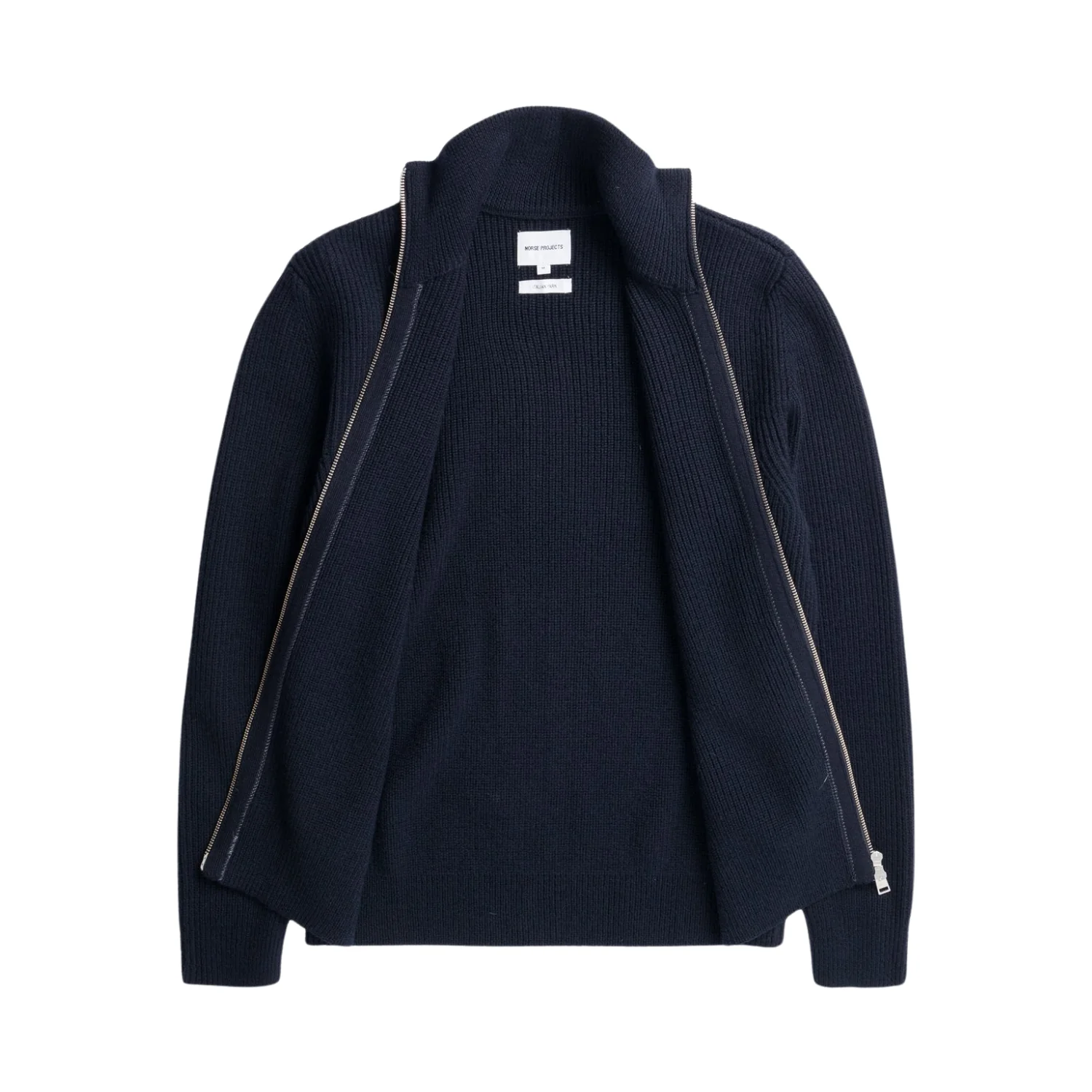 Hagen Wool Cotton Rib Full Zip Jacket - Dark Navy - Image 2