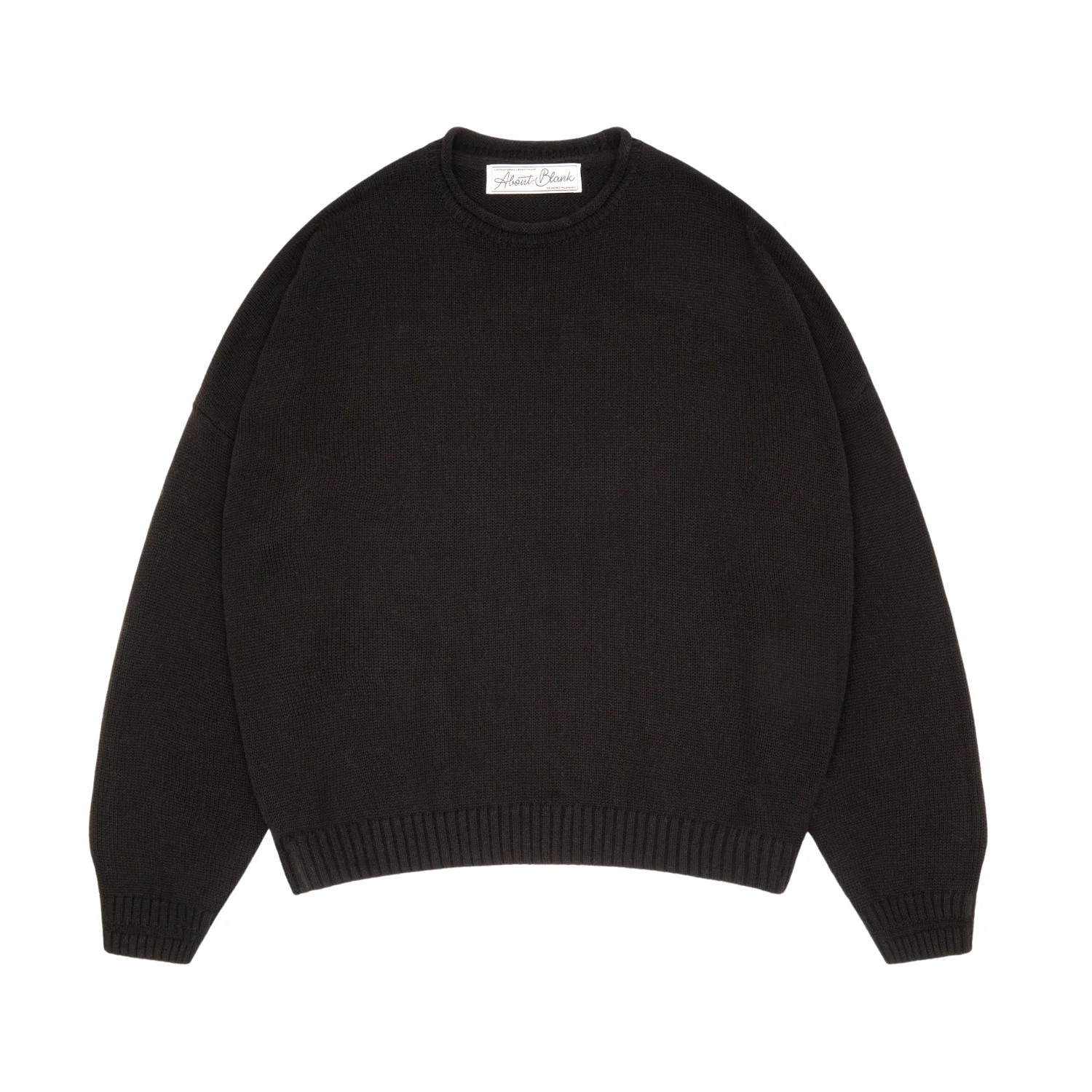 Loose Knit Rolled Crewneck - Black - Image 2