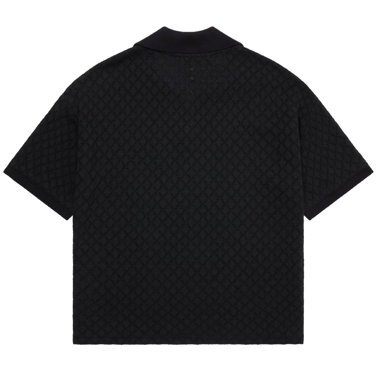 Open Collar Knitted Polo - Black - Image 2