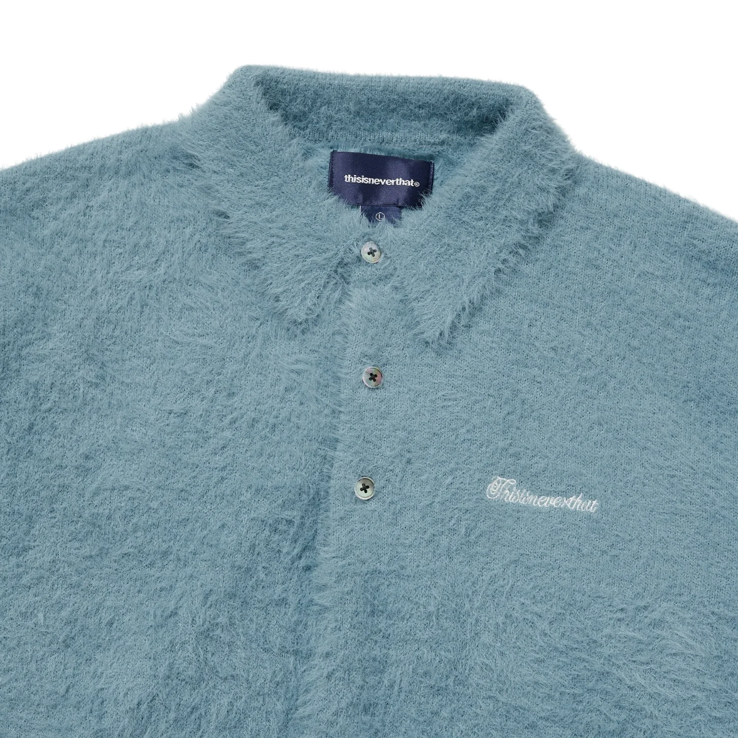 SCT-Logo Shaggy Knit Polo - Light Blue - Image 3