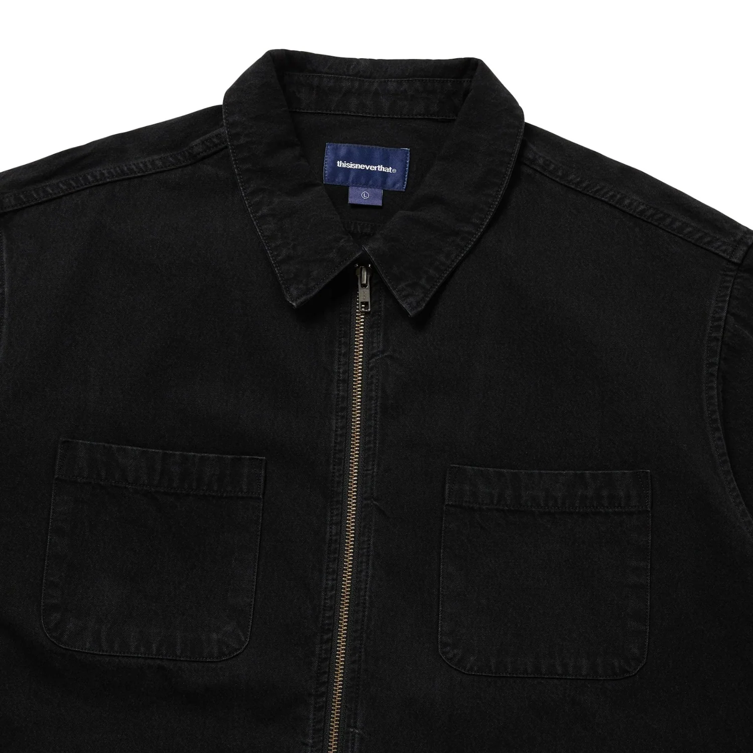 Washed Denim Zip Shirt - Black - Image 3